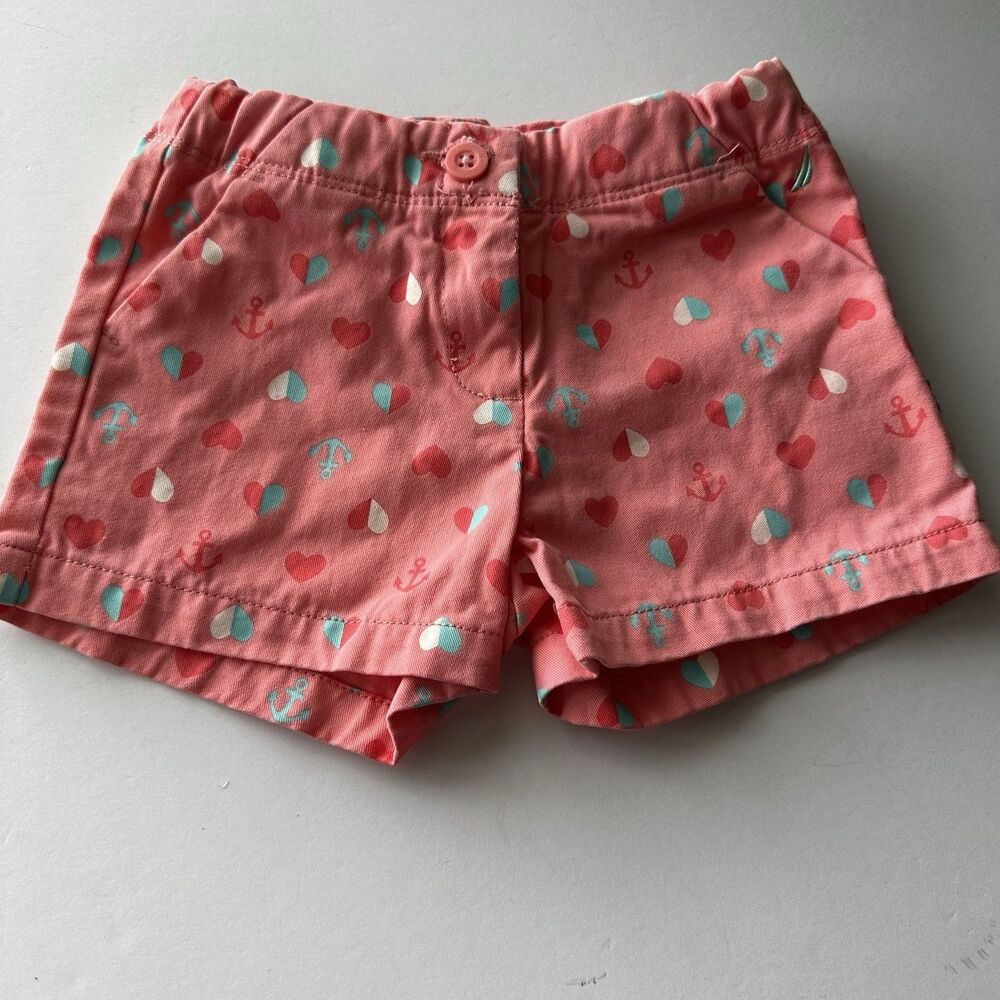 Nautica Hearts Anchors Pink Pull On Shorts Girls Size 4 Pink Blue White Summer
